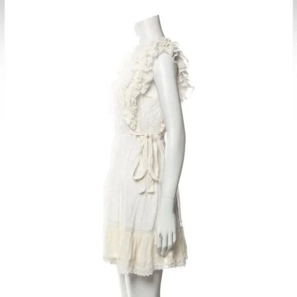 Ulla Johnson Women's White 100% Cotton Henriette Pleated Mini Dress with Ruffles - Picture 4 of 8